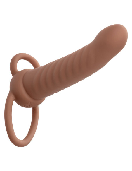 CALEXOTICS MAXX DOBLE PENETRADOR ACANALADO 10 VIBRACIONES MULATO