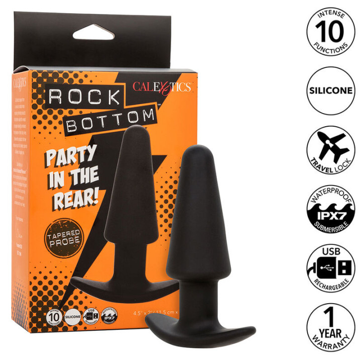 CALEXOTICS ROCK BOTTOM PLUG ANAL CONICO 10 VIBRACIONES SILICONA NEGRO