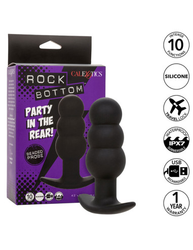 CALEXOTICS ROCK BOTTOM PLUG ANAL CON CUENTAS 10 VIBRACIONES SILICONA NEGRO