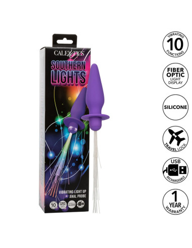 CALEXOTICS SOUTHERN LIGHTS LIGHT UP PLUG ANAL CON LUCES 10 VIBRACIONES SILICONA VIOLETA