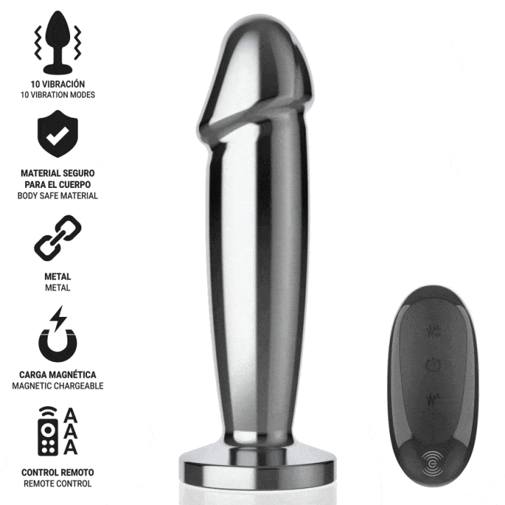 INTENSE PLUG ANAL 10 VIBRACIONES METAL EN FORMA DE DILDO CON CONTROL REMOTO S