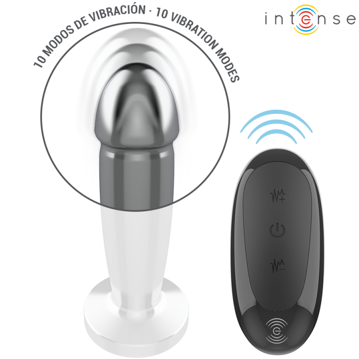 INTENSE PLUG ANAL 10 VIBRACIONES METAL EN FORMA DE DILDO CON CONTROL REMOTO S