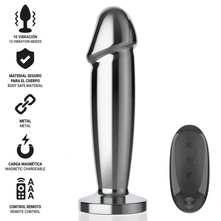 INTENSE PLUG ANAL 10 VIBRACIONES METAL EN FORMA DE DILDO CON CONTROL REMOTO M