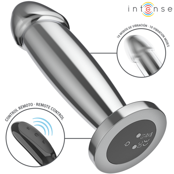 INTENSE PLUG ANAL 10 VIBRACIONES METAL EN FORMA DE DILDO CON CONTROL REMOTO M