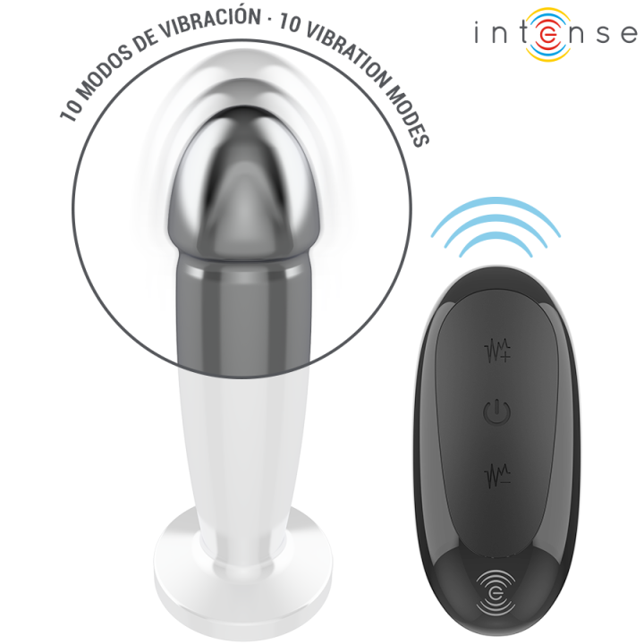 INTENSE PLUG ANAL 10 VIBRACIONES METAL EN FORMA DE DILDO CON CONTROL REMOTO M