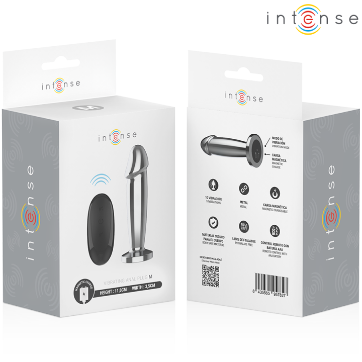 INTENSE PLUG ANAL 10 VIBRACIONES METAL EN FORMA DE DILDO CON CONTROL REMOTO M