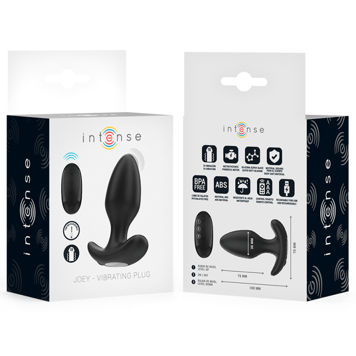 INTENSE JOEY PLUG ANAL 10 VIBRACIONES NEGRO CONTROL REMOTO