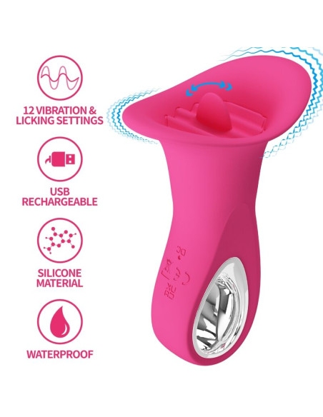 PRETTY LOVE CLYDE VIBRADOR ORAL LENGUA VIBRADORA 12 VIBRACIONES ROSA