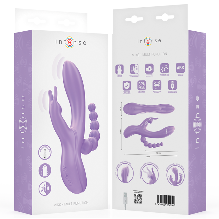 INTENSE MIKO TRIPLE VIBRADOR RABBIT ESTIMULADOR ANAL 7 VIBRACIONES MORADO