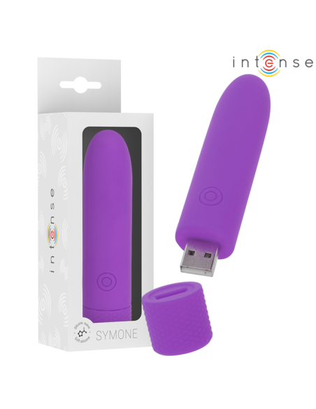 INTENSE SYMONE BALA VIBRADORA RECARGABLE POR USB 8 VIBRACIONES MORADO 10 X 22 CM