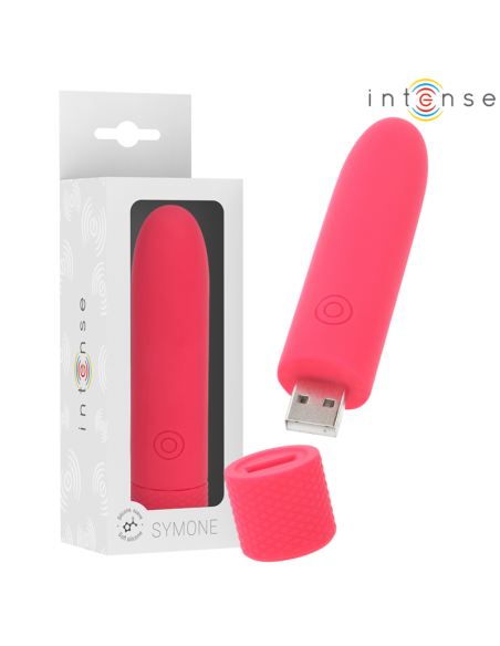 INTENSE SYMONE BALA VIBRADORA RECARGABLE POR USB 8 VIBRACIONES ROJO 10 X 22 CM