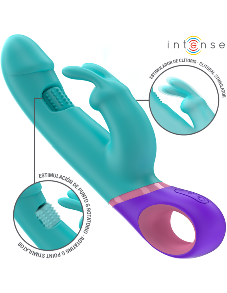 INTENSE MANICA VIBRADOR RABBIT CON ESTIMULADOR ROTATORIO DEL PUNTO G AZUL