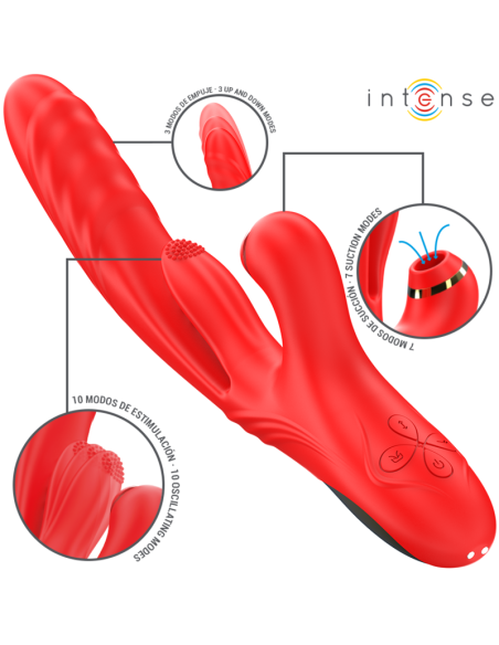INTENSE KAROL VIBRADOR MULTIFUNCIAN EMPUJE ESTIMULACIAN SUCCIAN ROJO