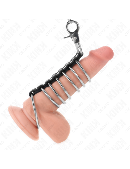 KINK 7 ANILLOS PENE METAL 38 CM A 5 CM CONECTADOS CON POLIPIEL Y CADENA METAL 100 CM