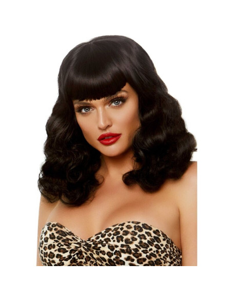 LEG AVENUE PELUCA RETRO RIZADA CON FLEQUILLO LUMINISCENTE NEGRO