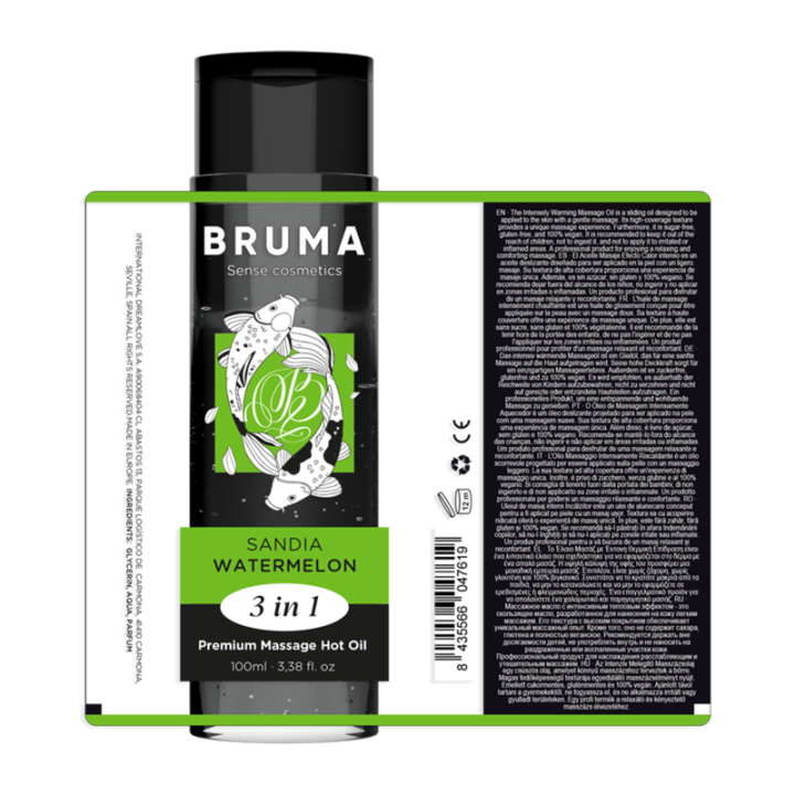 BRUMA ACEITE DE MASAJE PREMIUM EFECTO CALOR SABOR SANDIA 3 EN 1 100 ML