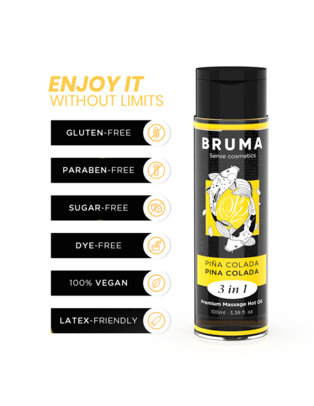 BRUMA ACEITE DE MASAJE PREMIUM EFECTO CALOR SABOR PINA COLADA 3 EN 1 100 ML BRUMA ACEITE DE MASAJE PREMIUM EFECTO CALOR SABOR PINA COLADA 3 EN 1 100 ML