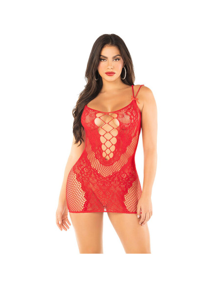 LEG AVENUE MINIVESTIDO DE REJILLA CON TIRANTES ROJO