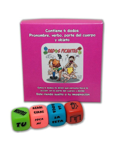 DIABLO PICANTE JUEGO 4 DADOS PRONOMBRE VERBO PARTE DEL CUERPO Y LUGAR
