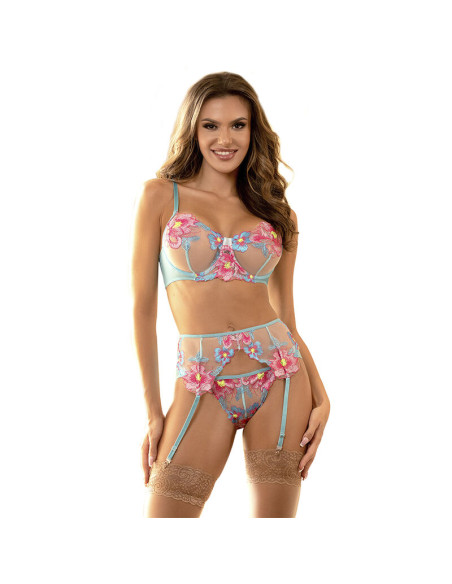 SUBBLIME 954116 SUJETADOR PANTIES CON LIGUERO DISEAO FLORAL AZUL L XL