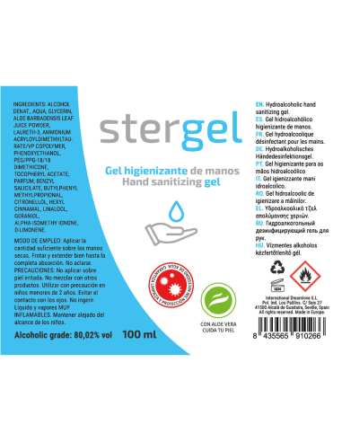 STERGEL GEL HIDROALCOHOLICO HIGIENIZANTE DE MANOS ALOE VERA 100ML