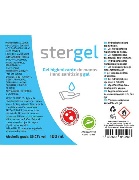 STERGEL GEL HIDROALCOHOLICO HIGIENIZANTE DE MANOS ALOE VERA 100ML STERGEL GEL HIDROALCOHOLICO HIGIENIZANTE DE MANOS ALOE VERA 100ML