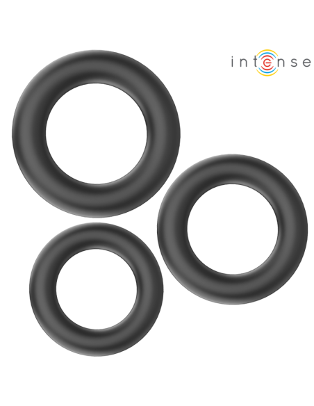 INTENSE HUGH 3 ANILLOS BASICOS PARA PENE SILICONA NEGRO