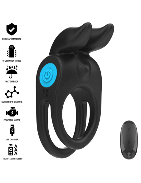 INTENSE SAM ANILLO DOBLE VIBRADOR PENE 10 VIBRACIONES NEGRO