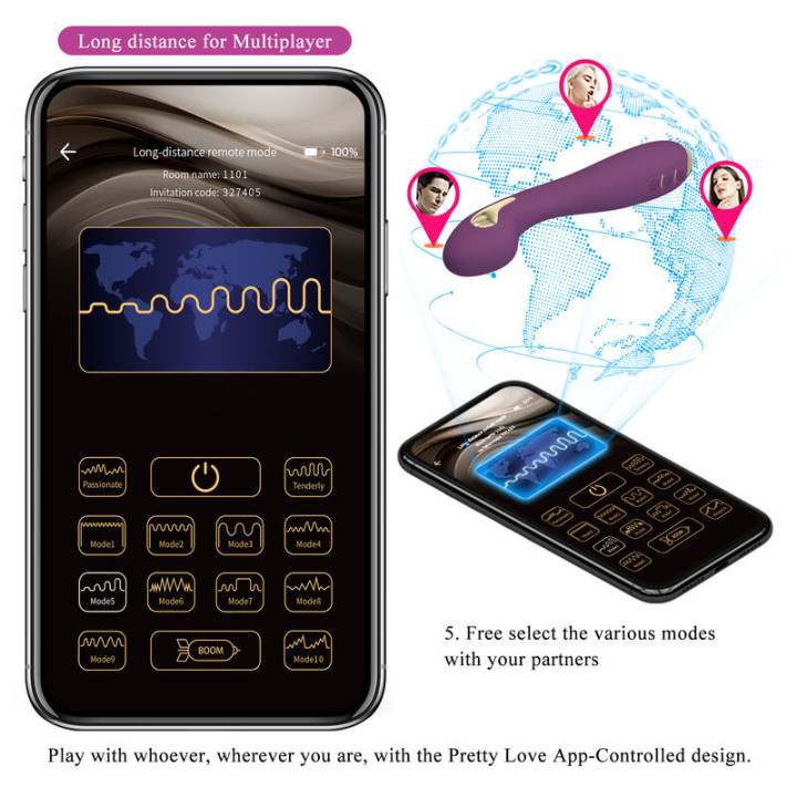 PRETTY LOVE HECTOR VIBRADOR ELECTROSHOCK POR CONTROL POR APP LILA