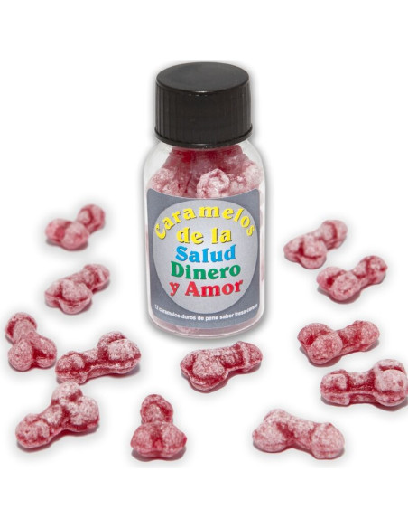 DIABLO PICANTE 12 CARAMELOS DE LA SALUD DINERO AMOR FORMA PENE FRESA CEREZA