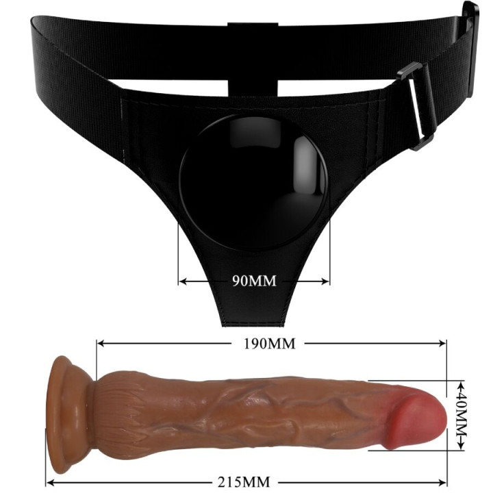 PRETTY LOVE KYTON HARNESS BRIEFS UNIVERSAL CON DILDO SQUIRTING 19 CM MULATO
