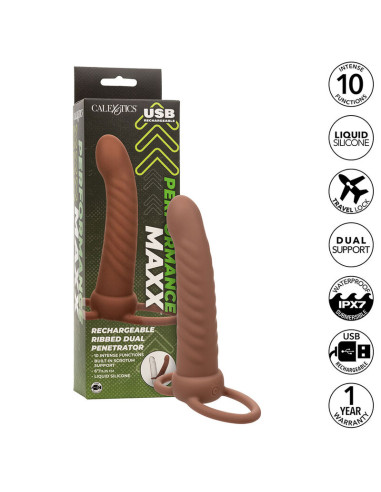 CALEXOTICS MAXX DOBLE PENETRADOR ACANALADO 10 VIBRACIONES MULATO