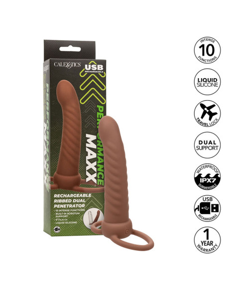 CALEXOTICS MAXX DOBLE PENETRADOR ACANALADO 10 VIBRACIONES MULATO CALEXOTICS MAXX DOBLE PENETRADOR ACANALADO 10 VIBRACIONES MULATO