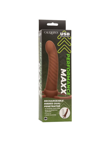 CALEXOTICS MAXX DOBLE PENETRADOR ACANALADO 10 VIBRACIONES MULATO