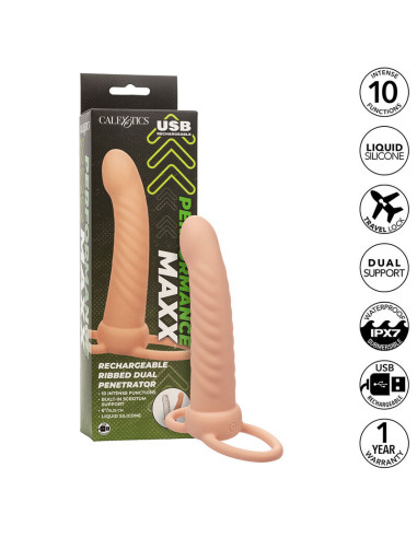 CALEXOTICS MAXX DOBLE PENETRADOR ACANALADO 10 VIBRACIONES NATURAL
