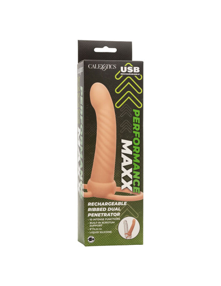 CALEXOTICS MAXX DOBLE PENETRADOR ACANALADO 10 VIBRACIONES NATURAL CALEXOTICS MAXX DOBLE PENETRADOR ACANALADO 10 VIBRACIONES NATURAL