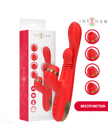 INTENSE KATY ESTIMULADOR CLITORIS MULTIFUNCION 4 CABEZALES INTERCAMBIABLES ROJO