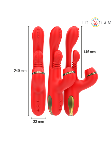 INTENSE KATY ESTIMULADOR CLITORIS MULTIFUNCION 4 CABEZALES INTERCAMBIABLES ROJO