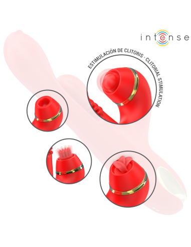 INTENSE KATY ESTIMULADOR CLITORIS MULTIFUNCION 4 CABEZALES INTERCAMBIABLES ROJO