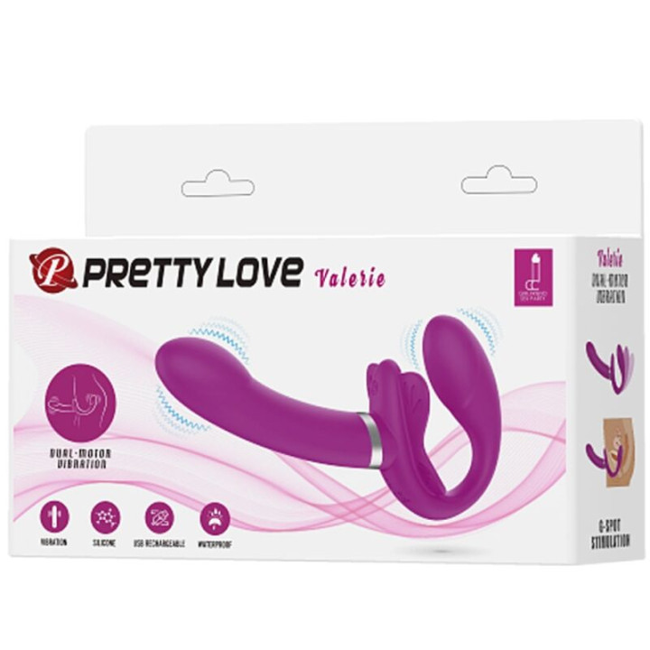 PRETTY LOVE VALERIE VIBRADOR DOBLE STRAP ON 12 VIBRACIONES MORADO