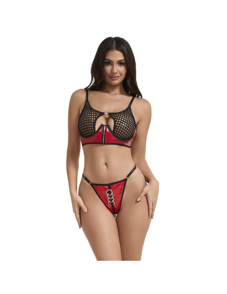 SUBBLIME 955540 CONJUNTO SUJETADOR CON CREMALLERA DE MALLA DE CHAROL ROJO L XL