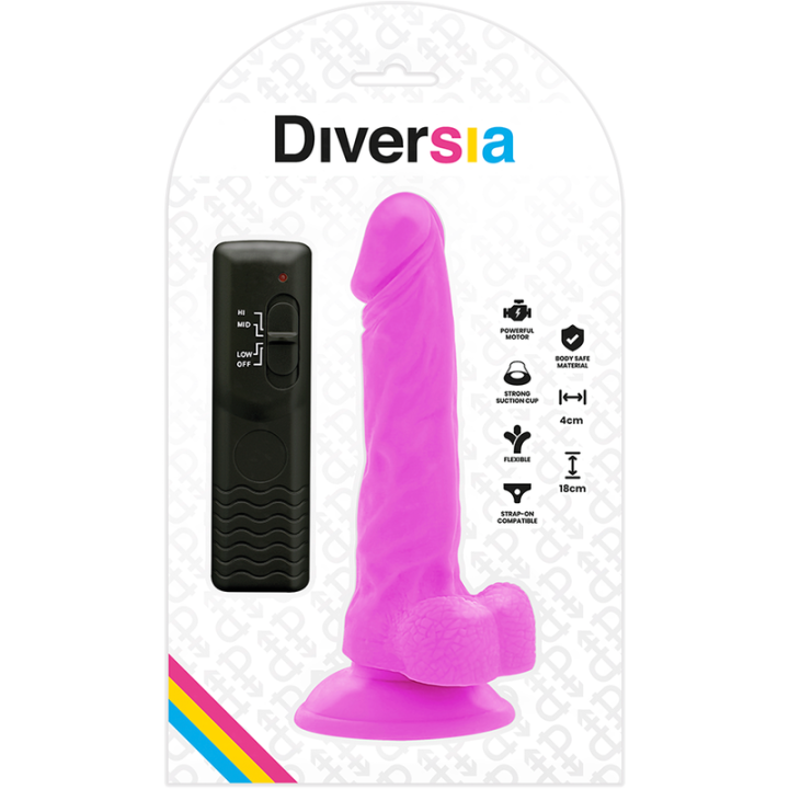DIVERSIA DILDO REALISTICO FLEXIBLE CON VIBRACION LILA 18 CM O 4 CM