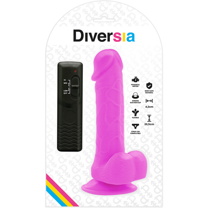 DIVERSIA DILDO REALISTICO FLEXIBLE CON VIBRACION LILA 205 CM O 42 CM