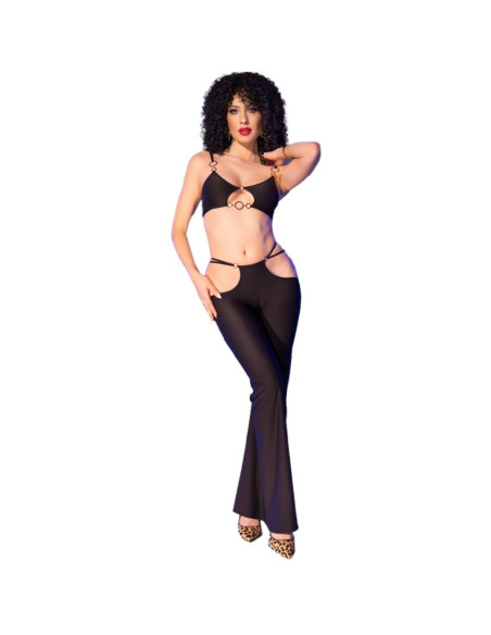 CHILIROSE CR 4851 SET TOP NEGRO Y LEGGINS CON COMPLEMENTOS DORADOS