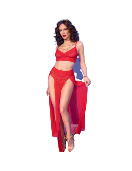 CHILIROSE CR 4850 SET TOP ROJO Y LEGGINS CON COMPLEMENTOS DORADOS S