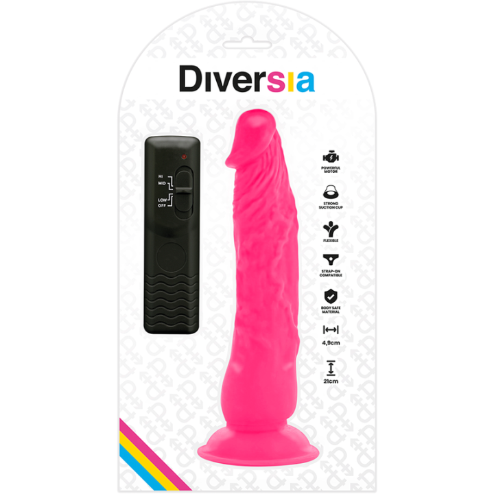 DIVERSIA DILDO REALISTICO FLEXIBLE CON VIBRACION ROSA 21 CM O 49 CM