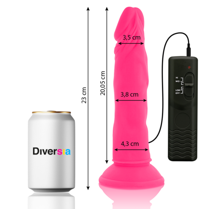 DIVERSIA DILDO REALISTICO FLEXIBLE CON VIBRACION ROSA 23 CM O 43 CM