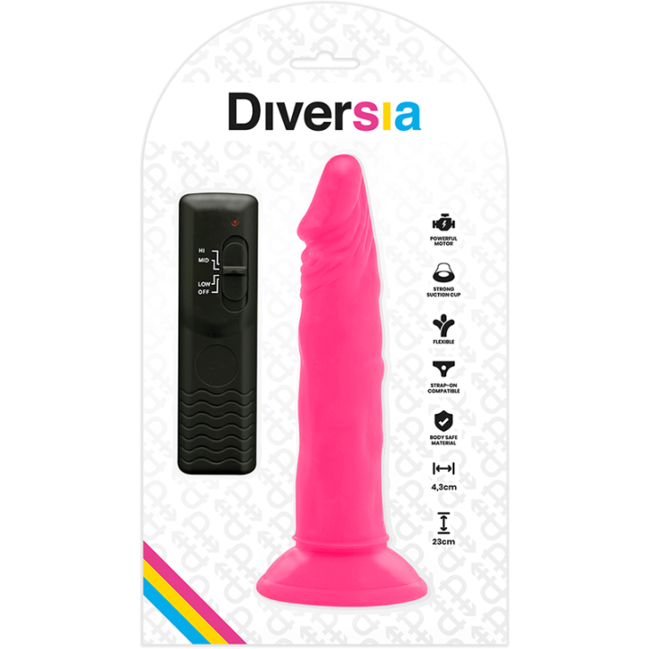 DIVERSIA DILDO REALISTICO FLEXIBLE CON VIBRACION ROSA 23 CM O 43 CM