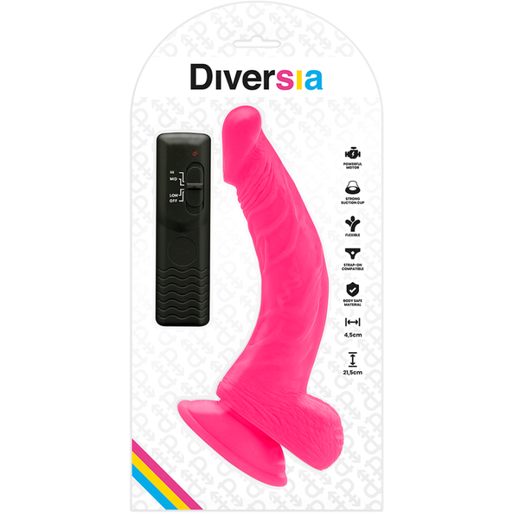 DIVERSIA DILDO REALISTICO FLEXIBLE CON VIBRACION ROSA 215 CM O 45 CM