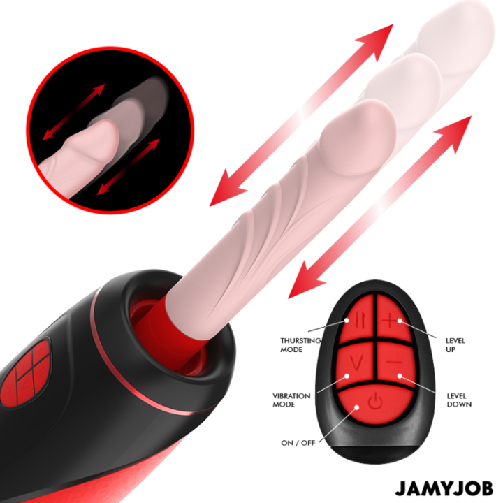 JAMYJOB PYSTON BASE MASTURBADOR AUTOMATICO CON DILDO CONTROL REMOTO